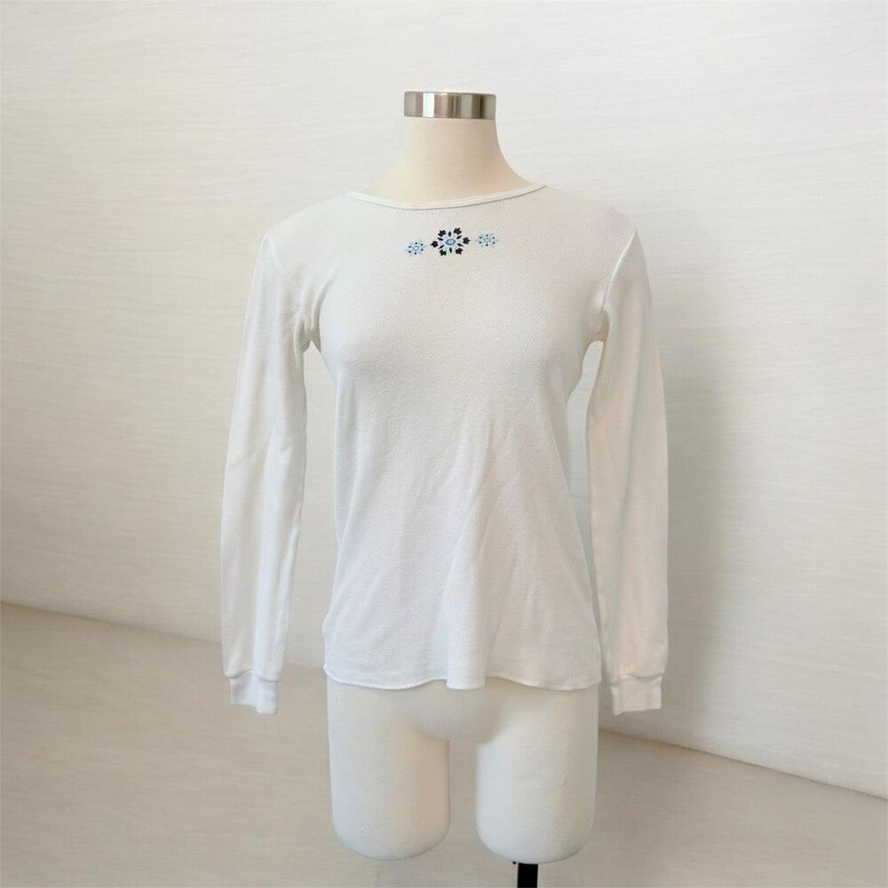 Cherokee VTG Y2K White Floral Washed Thermal Top Small